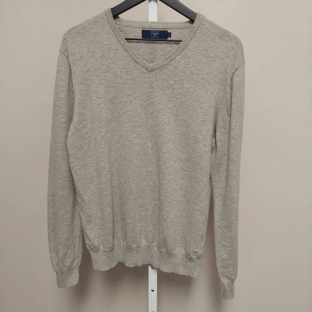 J. Crew Mens V-Neck Sweater M Gray 100% Cotton Preppy Minimal‎ Quiet Luxury